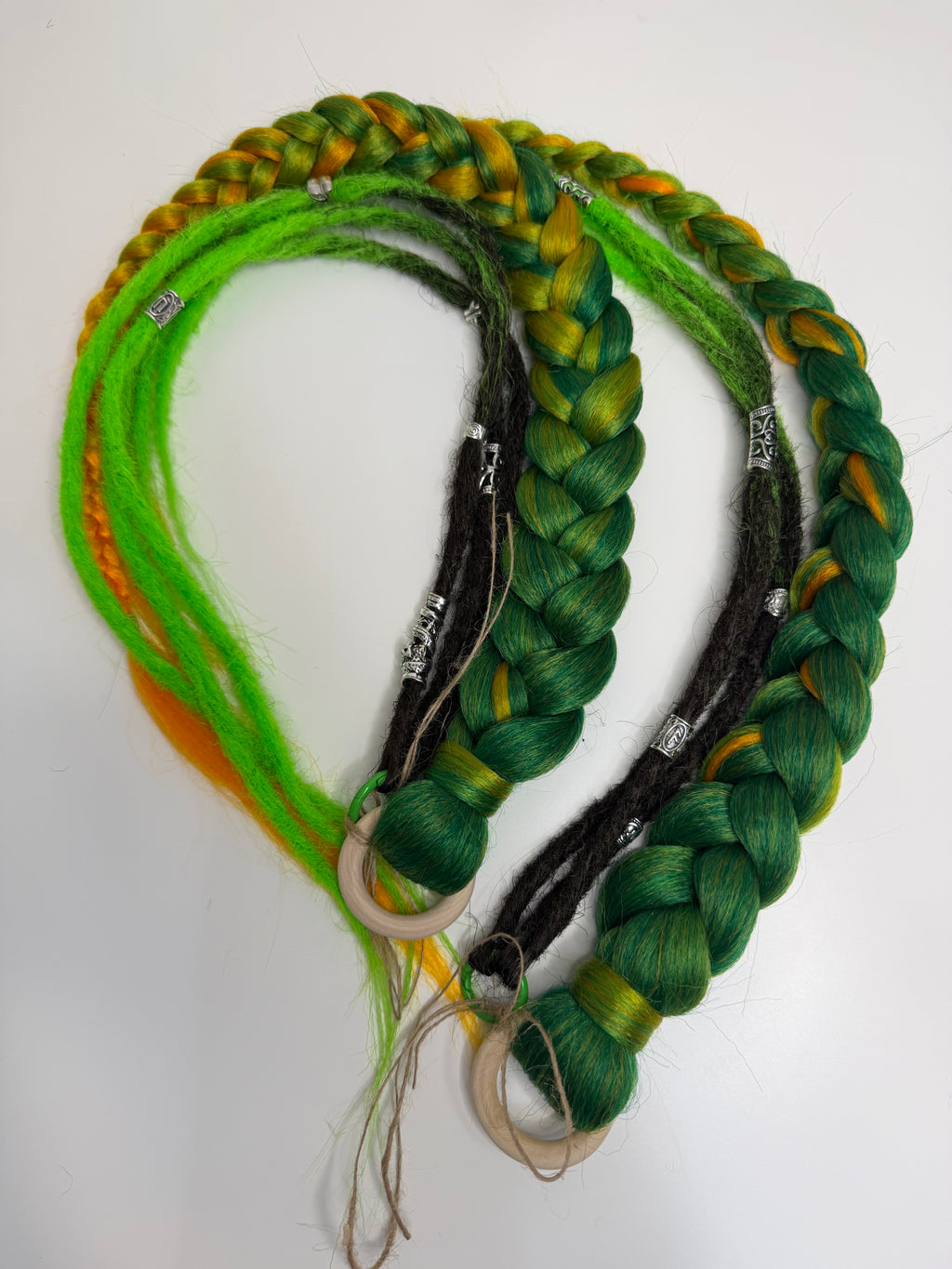 100% Handmade Playa Hairfall: No-MOOP Burning Man Braids & Dreadlock Extensions Green 3