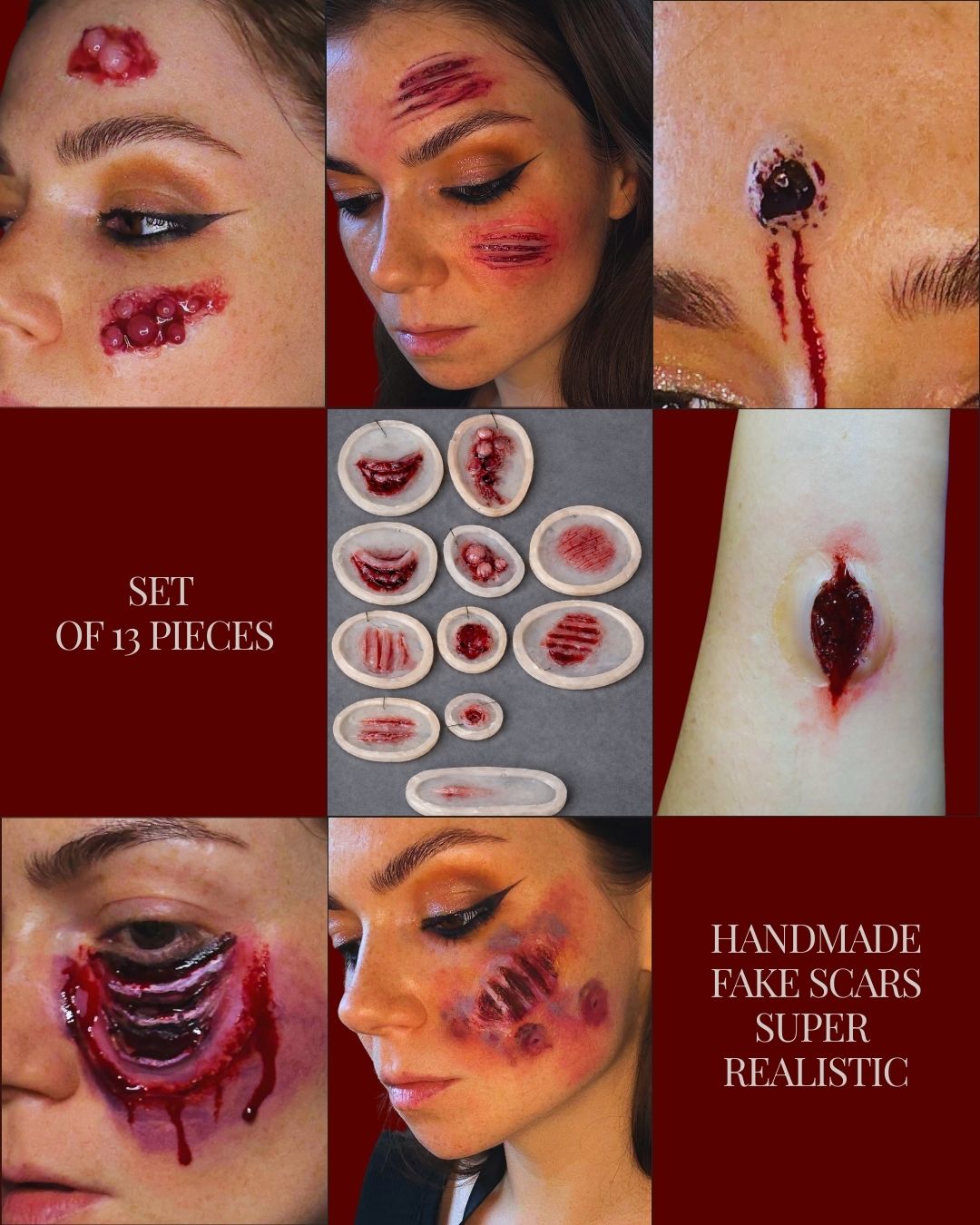 Silicone FX Fake Scar Set – 11 Pieces – Realistic Fake Wounds for Halloween, Cosplay & Theater